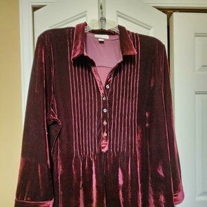 Coldwater Creek Burgundy Velvet Pintuck Tunic